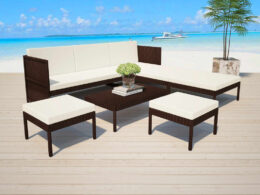 vidaXL 6 Piece Patio Lounge Set with Cushions Poly Rattan Brown