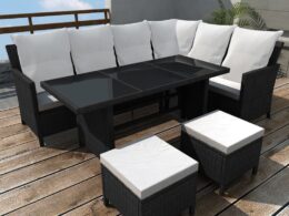 vidaXL 4 Piece Patio Lounge Set with Cushions Poly Rattan Black