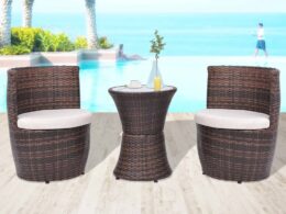 vidaXL 3 Piece Bistro Set with Cushions Poly Rattan Brown