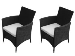 vidaXL Patio Chairs 2 pcs Poly Rattan Black