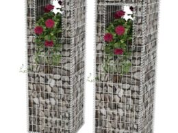 vidaXL Gabion Basket Posts/Planters 2 pcs Steel 19.7"x19.7"x63"