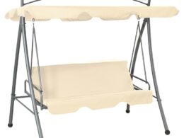 vidaXL Outdoor Convertible Swing Bench with Canopy Sand White