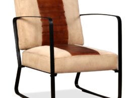 vidaXL Lounge Chair Brown Genuine Leather and Canvas