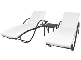vidaXL Sun Loungers 2 pcs with Table Poly Rattan Black