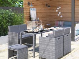 vidaXL 6 Piece Patio Dining Set with Cushions Poly Rattan Gray