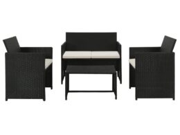 vidaXL 4 Piece Patio Lounge with Cushions Set Poly Rattan Black
