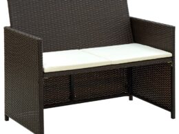 vidaXL 2 Seater Patio Sofa with Cushions Brown Poly Rattan