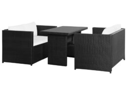vidaXL 3 Piece Patio Lounge Set with Cushions Poly Rattan Black