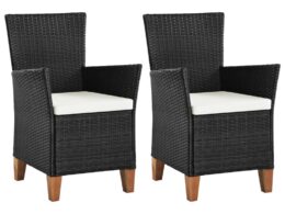vidaXL Patio Chairs with Cushions 2 pcs Poly Rattan Black