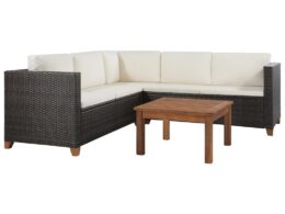 vidaXL 4 Piece Patio Lounge Set with Cushions Poly Rattan Brown