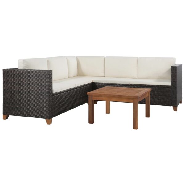 vidaXL 4 Piece Patio Lounge Set with Cushions Poly Rattan Brown