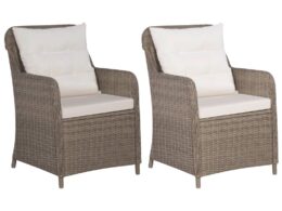 vidaXL Patio Chairs with Cushions 2 pcs Poly Rattan Brown