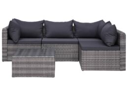 vidaXL 5 Piece Patio Sofa Set with Cushions & Pillows Poly Rattan Gray