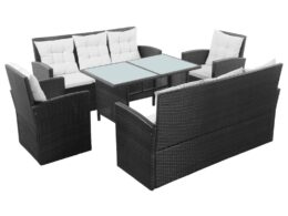 vidaXL 5 Piece Patio Lounge Set with Cushions Poly Rattan Black