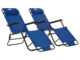 vidaXL Folding Sun Loungers 2 pcs with Footrests Steel Blue