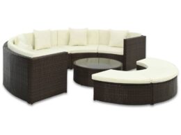 vidaXL 7 Piece Patio Lounge Set with Cushions Poly Rattan Brown