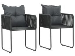 vidaXL Patio Chairs 2 pcs with Pillows Poly Rattan Black