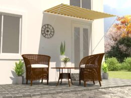 vidaXL Retractable Awning 78.7"x59.1" Yellow and White