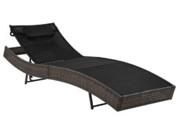 vidaXL Sun Lounger with Pillow Poly Rattan Brown