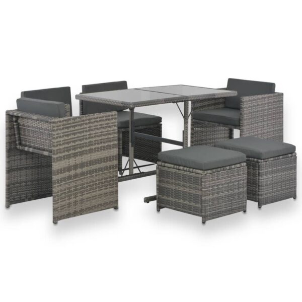 vidaXL 7 Piece Patio Dining Set with Cushions Poly Rattan Gray