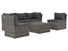vidaXL 4 Piece Patio Lounge Set with Cushions Poly Rattan Gray