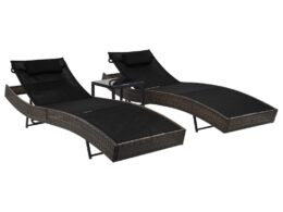 vidaXL Sun Loungers 2 pcs with Table Poly Rattan and Textilene Brown