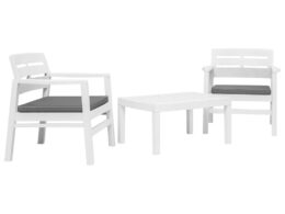 vidaXL 3 Piece Patio Lounge Set Plastic White