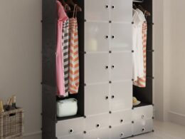 vidaXL Modular Cabinet with 18 Compartments Black and White 14.6"x57.5"x71.1"