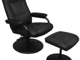 vidaXL Swivel Recliner with Ottoman Black Faux Leather