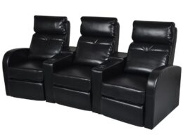 vidaXL 3-Seater Home Theater Recliner Sofa Black Faux Leather