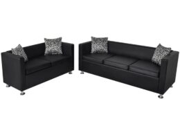 vidaXL Sofa Set Artificial Leather 3-Seater and 2-Seater Black
