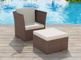 vidaXL Patio Chair with Stool Poly Rattan Brown