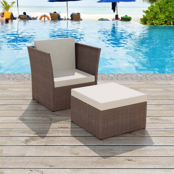 vidaXL Patio Chair with Stool Poly Rattan Brown