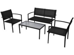 vidaXL 4 Piece Patio Lounge Set Textilene Black