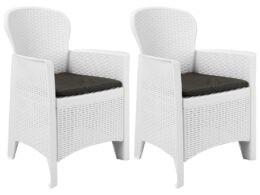 vidaXL Patio Chairs 2 pcs with Cushion White Plastic Rattan Look