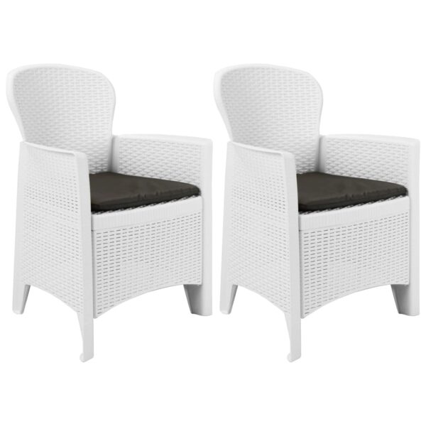 vidaXL Patio Chairs 2 pcs with Cushion White Plastic Rattan Look