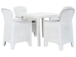vidaXL 5 Piece Patio Dining Set Plastic White Rattan Look