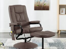 vidaXL Massage Recliner with Ottoman Brown Faux Leather