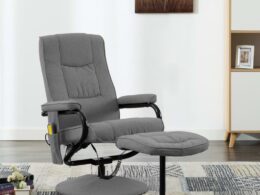 vidaXL Massage Recliner with Footrest Light Gray Fabric