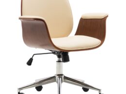 vidaXL Office Chair Cream Bent Wood and Faux Leather