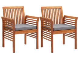 vidaXL Patio Dining Chairs with Cushions 2 pcs Solid Acacia Wood