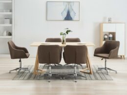 vidaXL Swivel Dining Chairs 6 pcs Brown Fabric