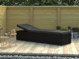 vidaXL Sun Lounger with Cushion Poly Rattan Black