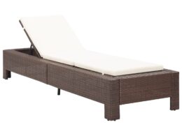 vidaXL Sunbed with Cushion Brown Poly Rattan