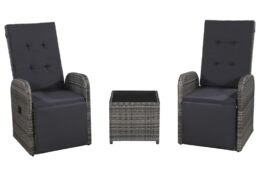 vidaXL 3 Piece Bistro Set with Cushions Poly Rattan Gray