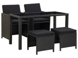 vidaXL 5 Piece Patio Dining Set with Cushions Poly Rattan Black