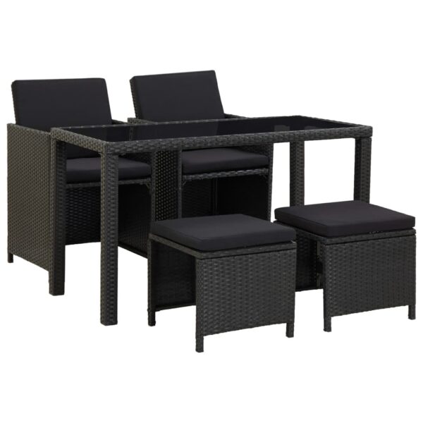 vidaXL 5 Piece Patio Dining Set with Cushions Poly Rattan Black