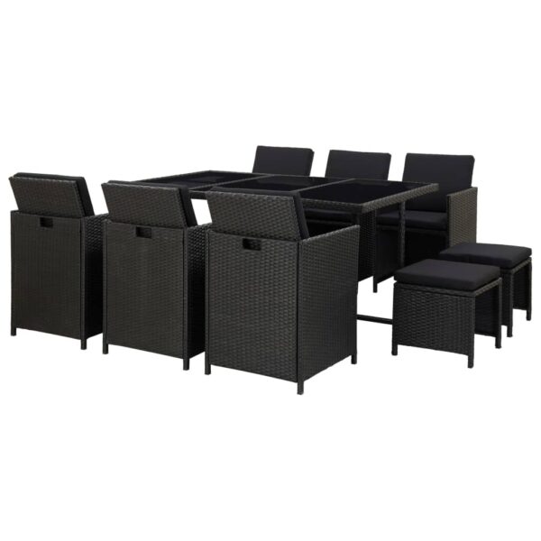 vidaXL 11 Piece Patio Dining Set with Cushions Poly Rattan Black