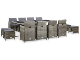 vidaXL 13 Piece Patio Dining Set with Cushions Poly Rattan Gray