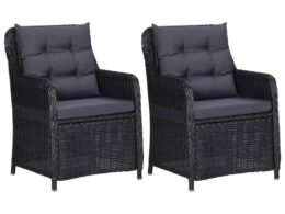 vidaXL Patio Chairs 2 pcs with Cushions Poly Rattan Black